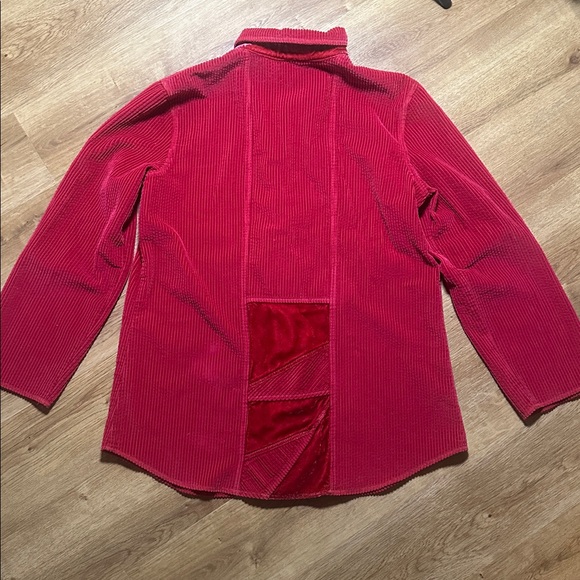 Vintage J. Jill Red Button Up Corduroy Shirt with Velvet Detail - Picture 6 of 7